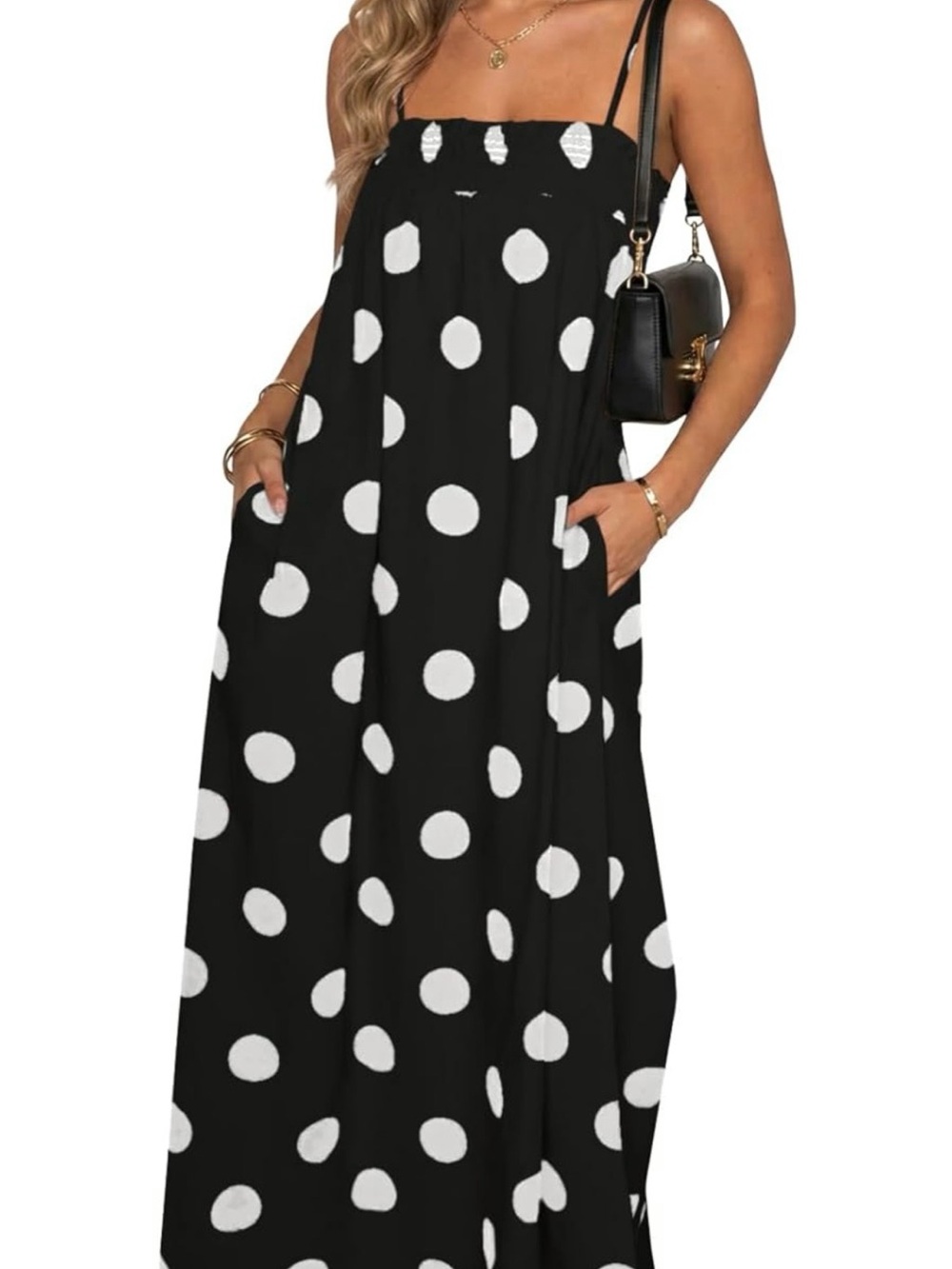 Amazon Black Maxi Dress with White Polka Dots